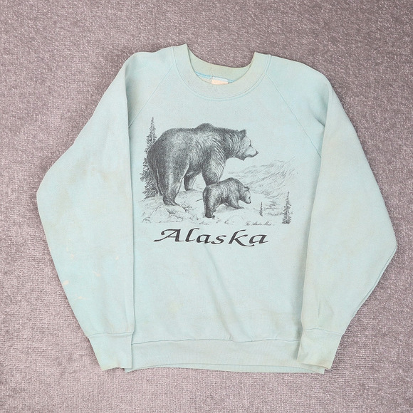 Vintage Other - VTG 90s Alaska USA Bears Nature Medium Blue Long Sleeve Pullover Sweatshirt